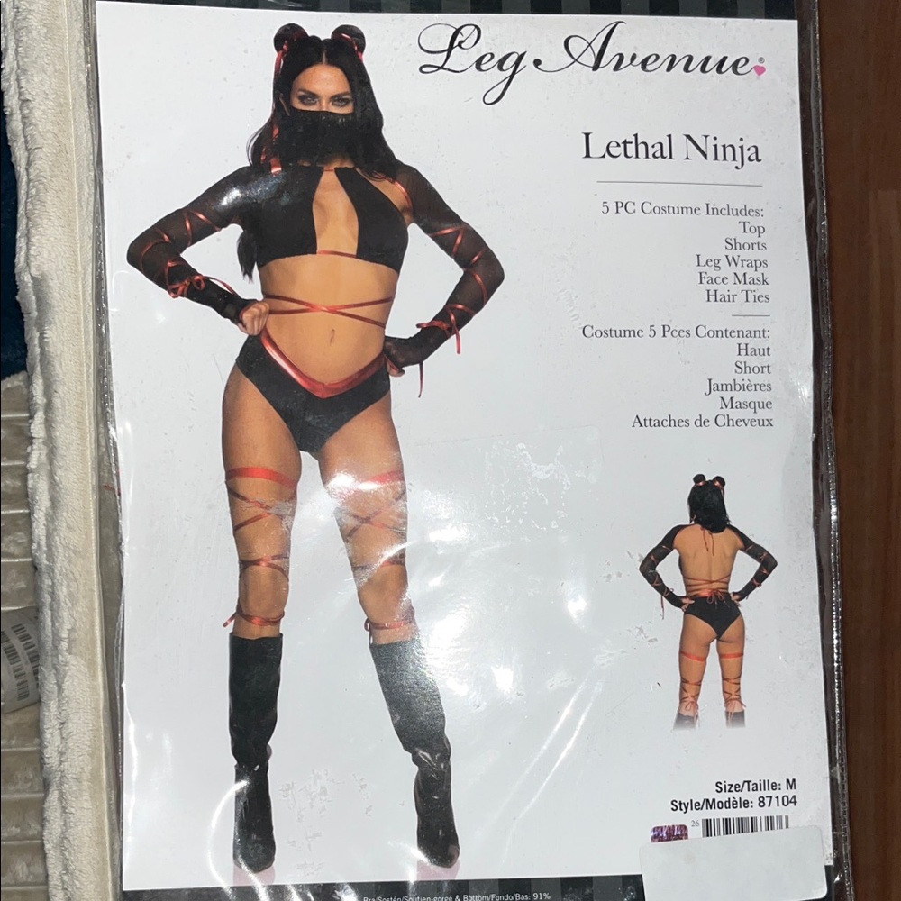 NWT Leg Avenue Black and Metallic Red Ninja Costume (size M)